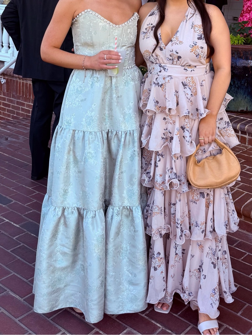 V. Chapman Strapless Mint Green Tiered Maxi Dress with Pearl Trim